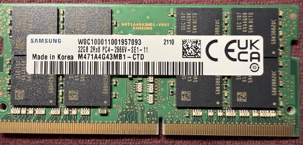 Samsung memory 32GB SO-DIMM PC4-2666V-SE1-A, Ophalen, 32 GB, DDR4, Zo goed als nieuw