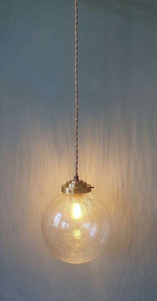 Vintage hanglamp - Bol lamp - Getextureerd / bubble glass., Glas, Hollywood regency, vintage, vintage design, Zo goed als nieuw