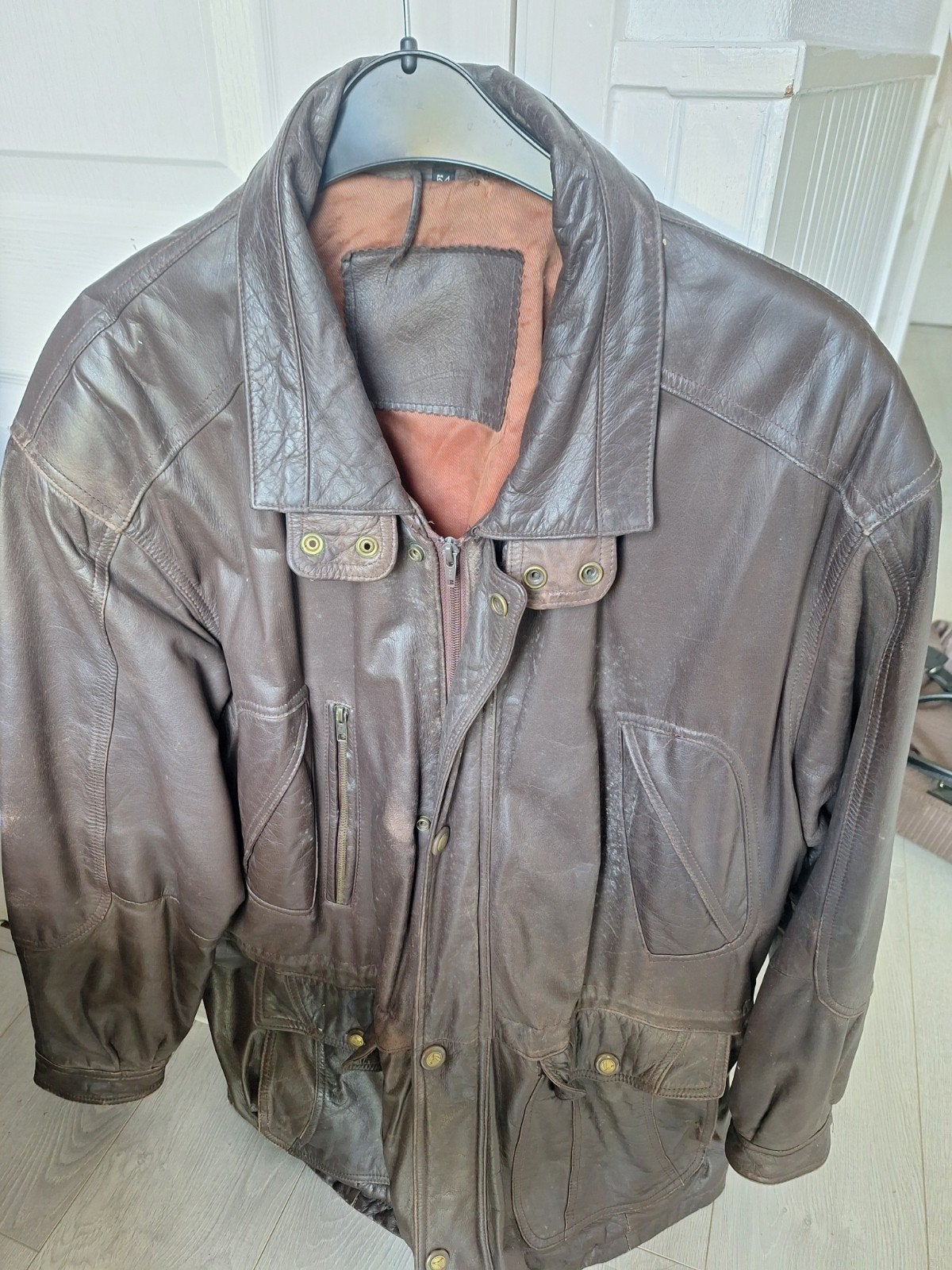 Vintage Leren Jas - Bruin - Maat L, Kleding | Heren, Ophalen, Maat 52/54 (L), Gedragen, Onbekend