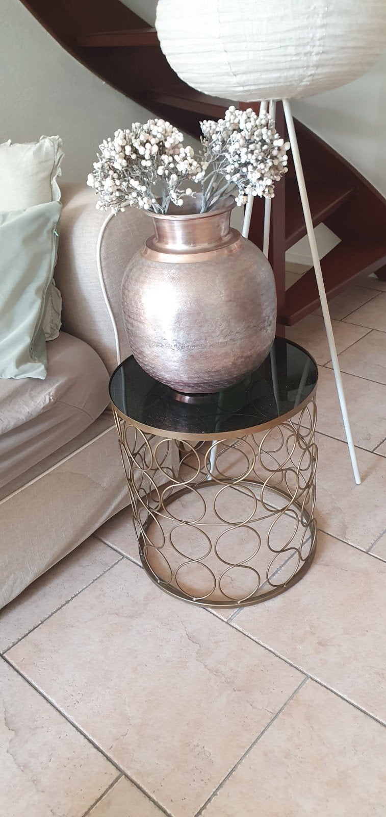 Set van 2 Glazen Bijzettafels met Metalen Frame - Rond, Ophalen, Minder dan 45 cm, Minder dan 55 cm, Gebruikt