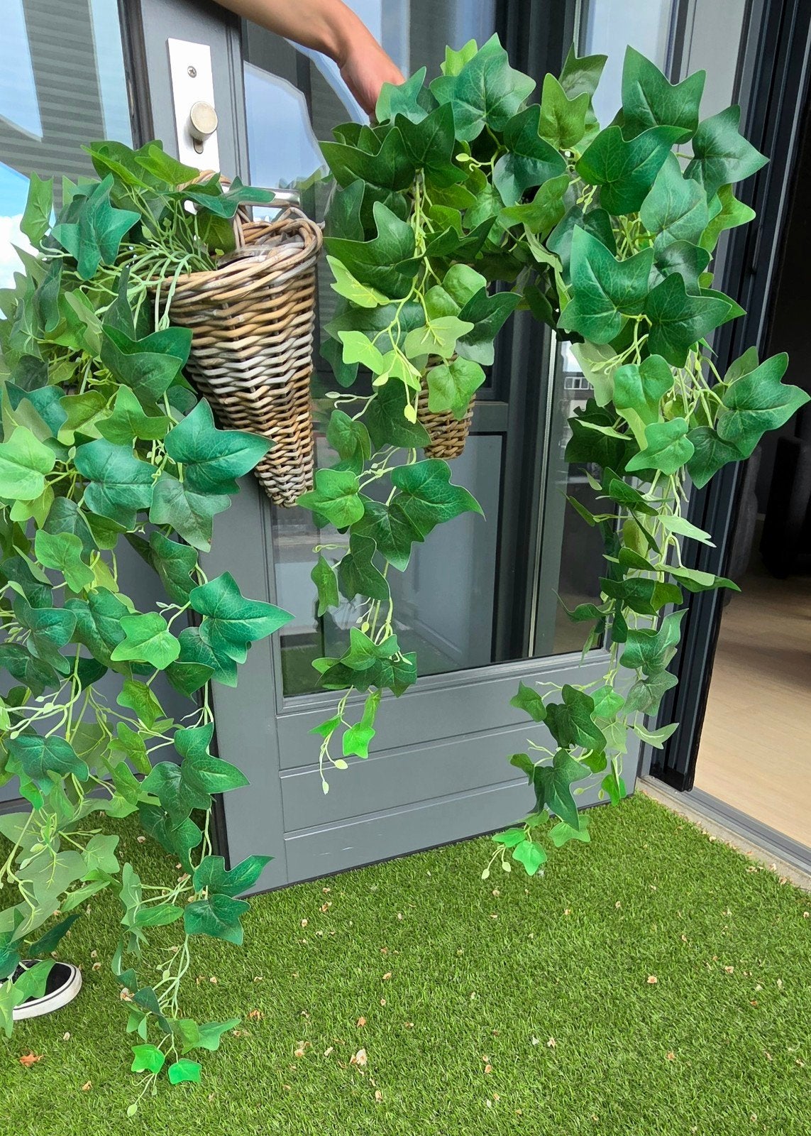 Set van 2 grote kunsthangplanten met gevlochten rieten mand, Ophalen, Groen, Kunstplant, Onderhoudsvrij