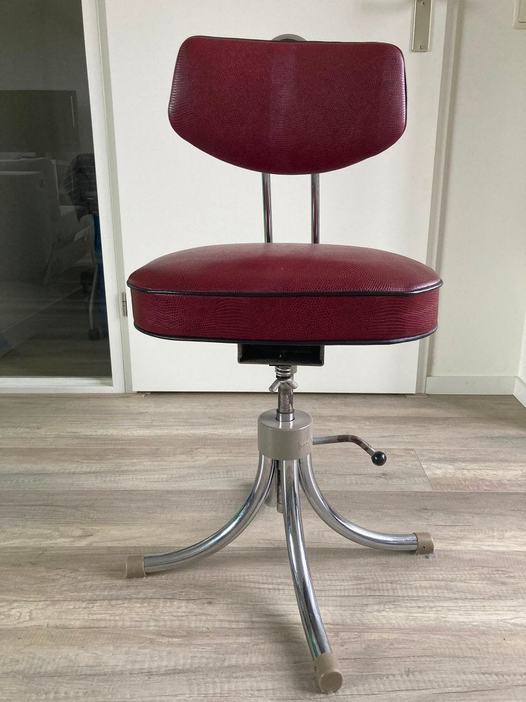 Vintage Tubax bureaustoel, Huis en Inrichting, Ophalen, Zo goed als nieuw, Rood, Bureaustoel