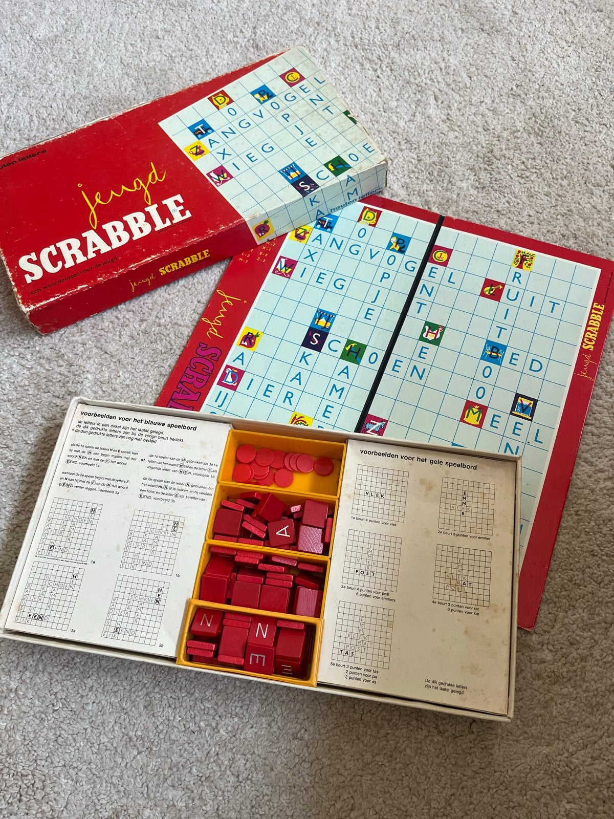 Vintage Jeugd Scrabble Bordspel, Drie of vier spelers, Ophalen of Verzenden, Gebruikt