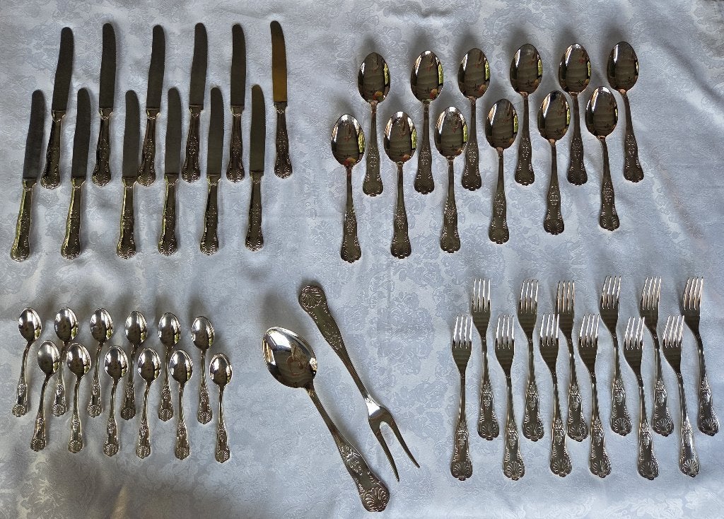 verzilverd bestek 12 persoons, 50 delig, Ophalen of Verzenden, Gebruikt, Zilver, Bestekset