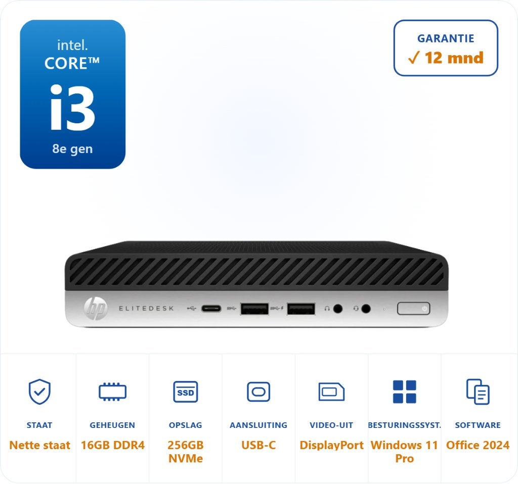 HP Elitedesk 800 G5 mini i3-8300 16GB 256GB NVMe Office 2024, 256 GB, HP Elitedesk, HP, .