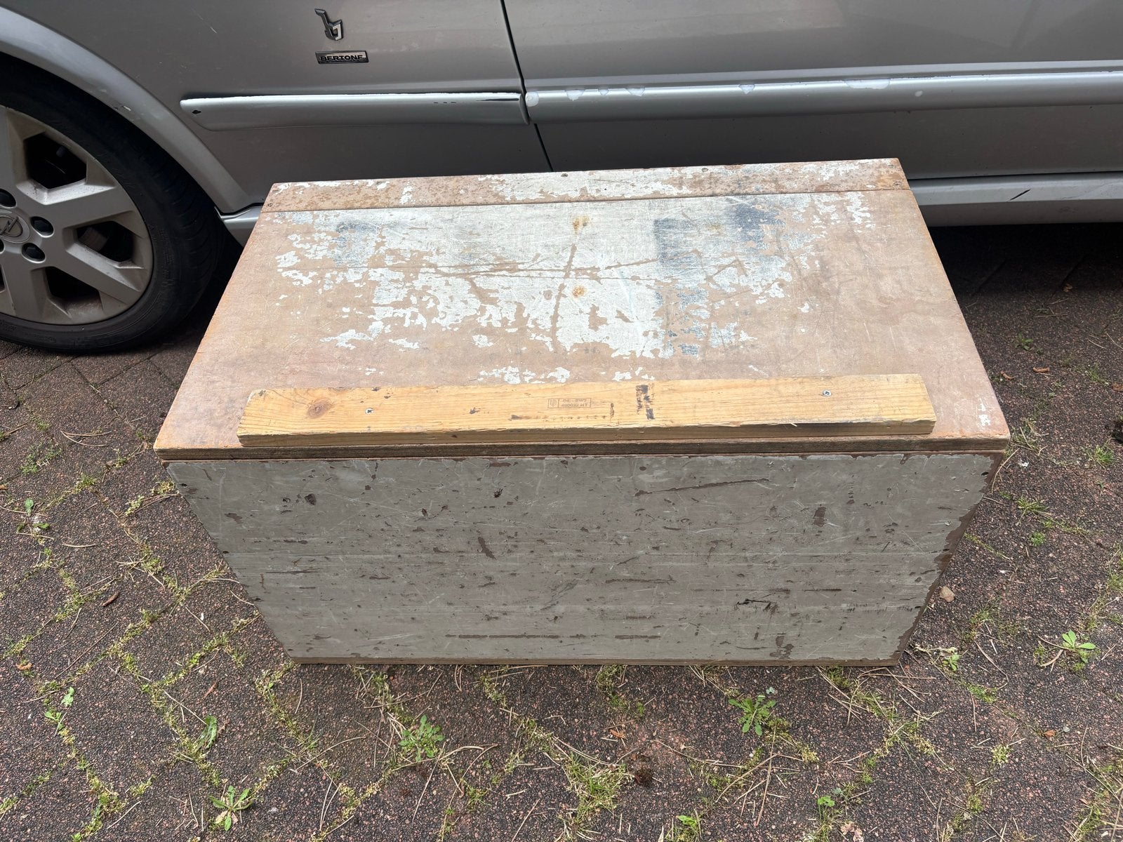 Stevige houten kist met deksel, gereedschapskist 81x46x46, Ophalen, Gebruikt