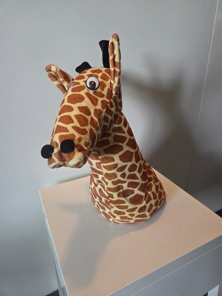 Giraffe hoofd, verkleden, Ophalen of Verzenden, Zo goed als nieuw, Hoed of Pruik, Overige