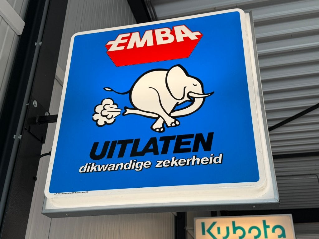 Emba uitlaten dubbelzijdig reclamebord verlicht mancave, Ophalen, Reclamebord, Zo goed als nieuw, Emba