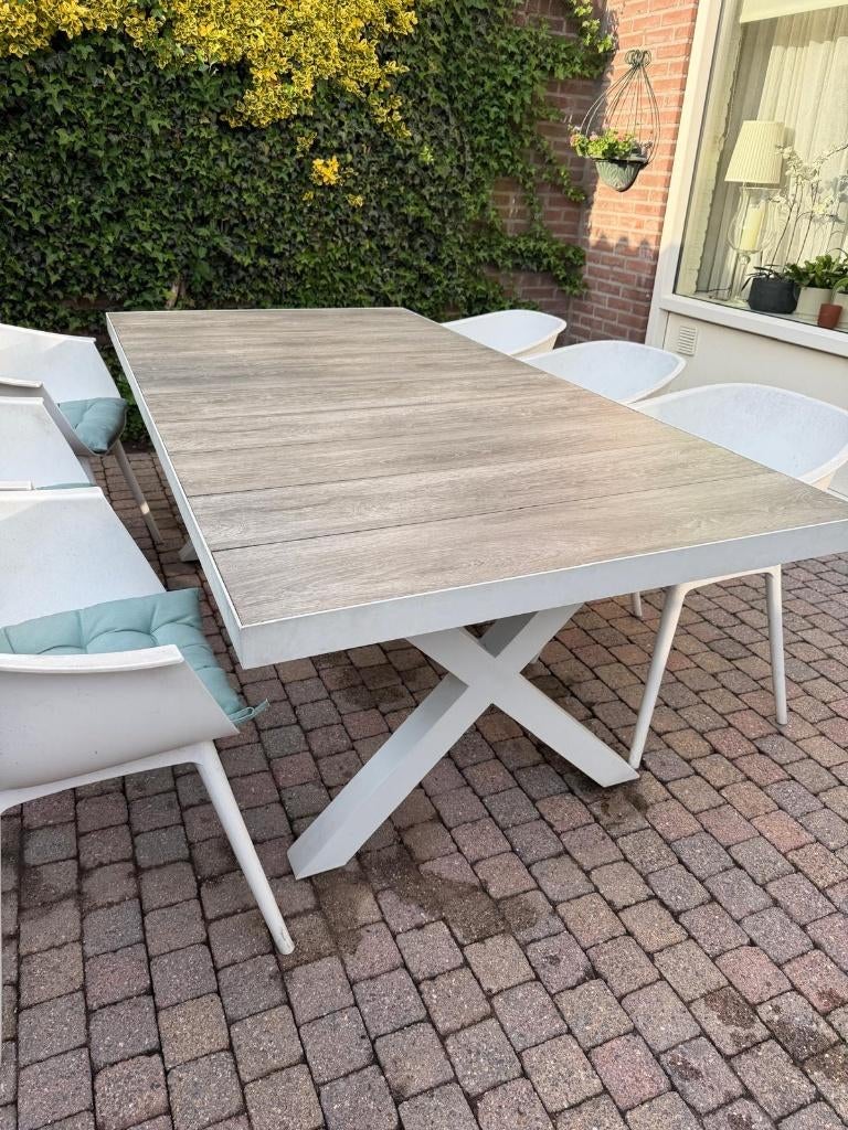 Robuuste witte tuintafel 200 x 100, Ophalen, Zo goed als nieuw, Rechthoekig, Metaal