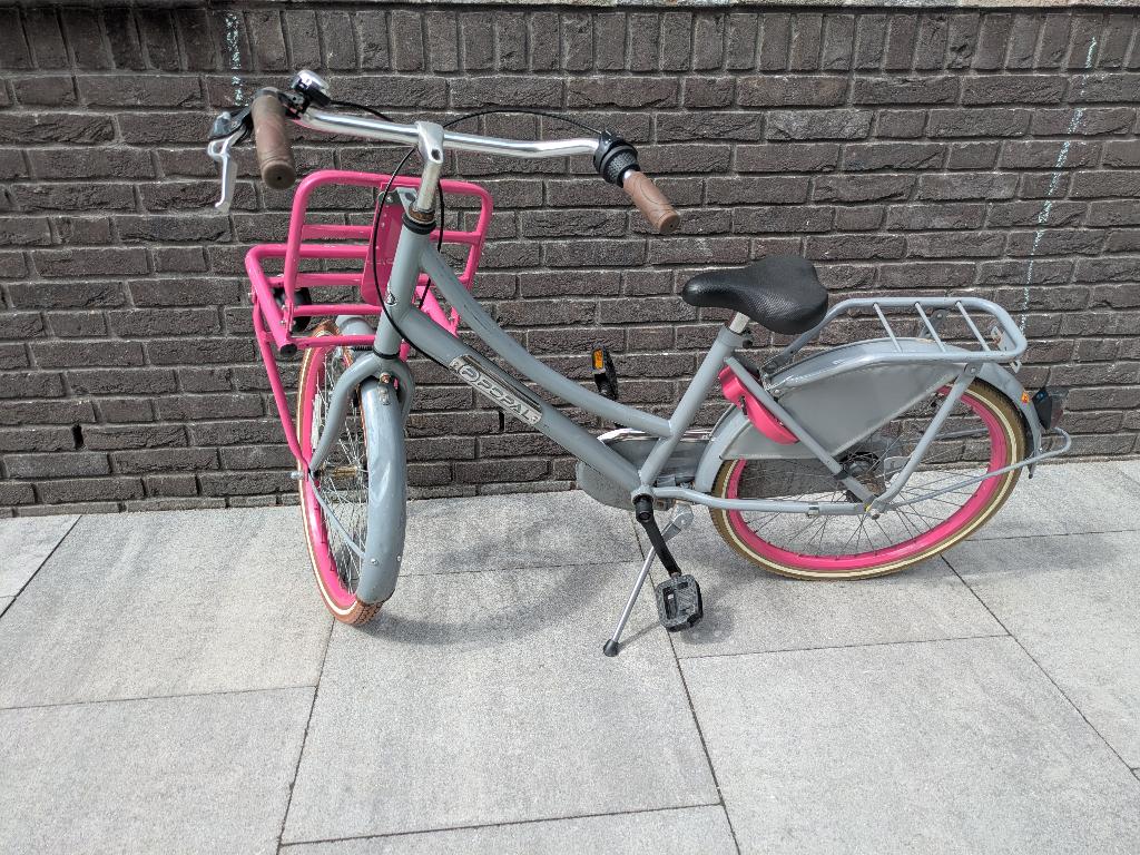 Meisjesfiets (Popal) grijs/roze (22 inch), Ophalen, Terugtraprem, 22 inch, Gebruikt