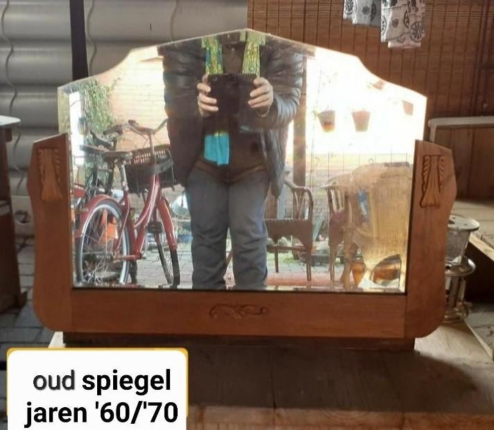 Spiegel jaren '60/'70 oud, Antiek en Kunst, Antiek | Spiegels, Ophalen of Verzenden, Rechthoekig, Minder dan 50 cm