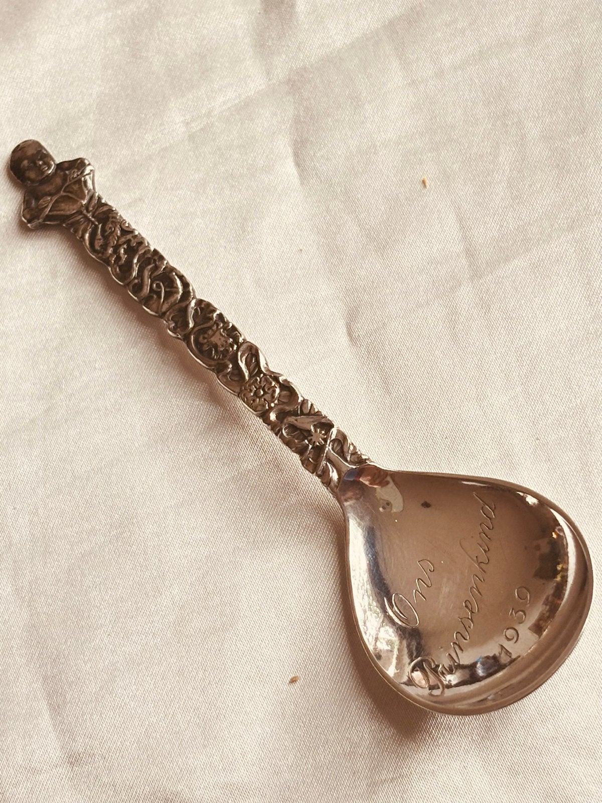 Antieke verzilverde Geboortelepel 'Ons Prinsenkind’ 1939, Antiek en Kunst, Antiek | Goud en Zilver, Ophalen of Verzenden