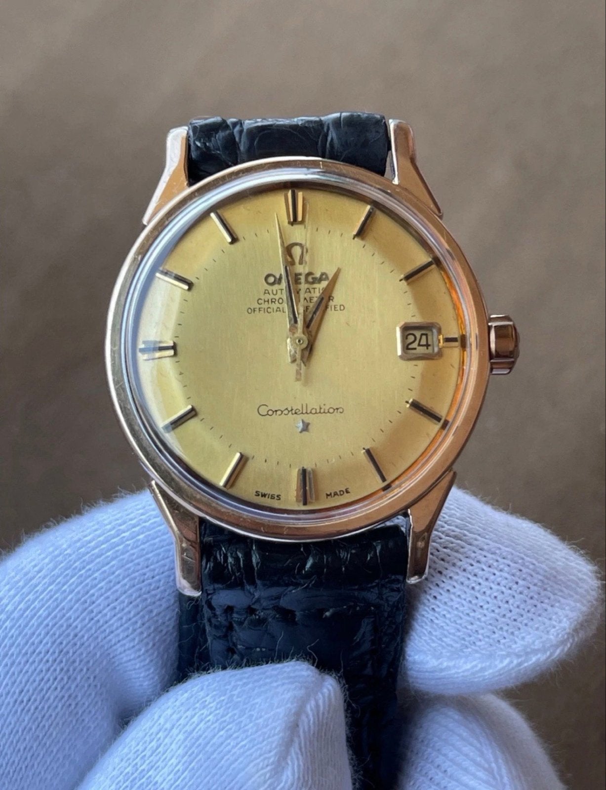 Omega Constellation Pie‑Pan 168.005 – Champagne Dial – 34 mm, Sieraden, Tassen en Uiterlijk, Horloges | Antiek, Ophalen, Met bandje