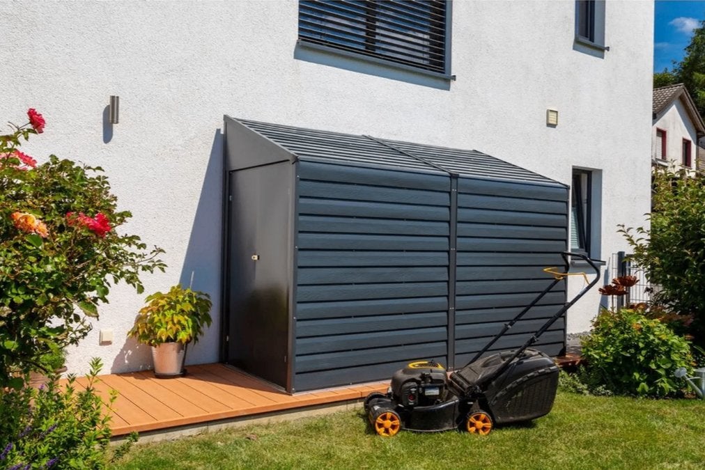 Metalen schuur (124x295x208 cm - grijs), Tuin en Terras, Tuinhuizen, Ophalen, 250 tot 500 cm, Schuur, Nieuw