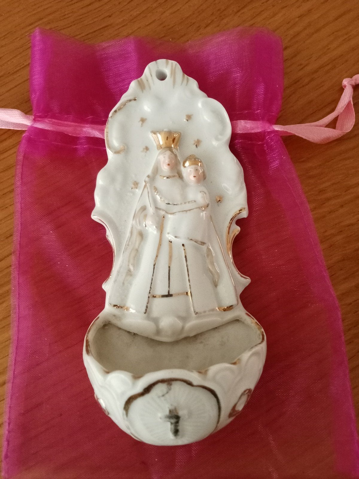 Antiek wijwaterbakje Maria met kind, Antiek en Kunst, Ophalen of Verzenden