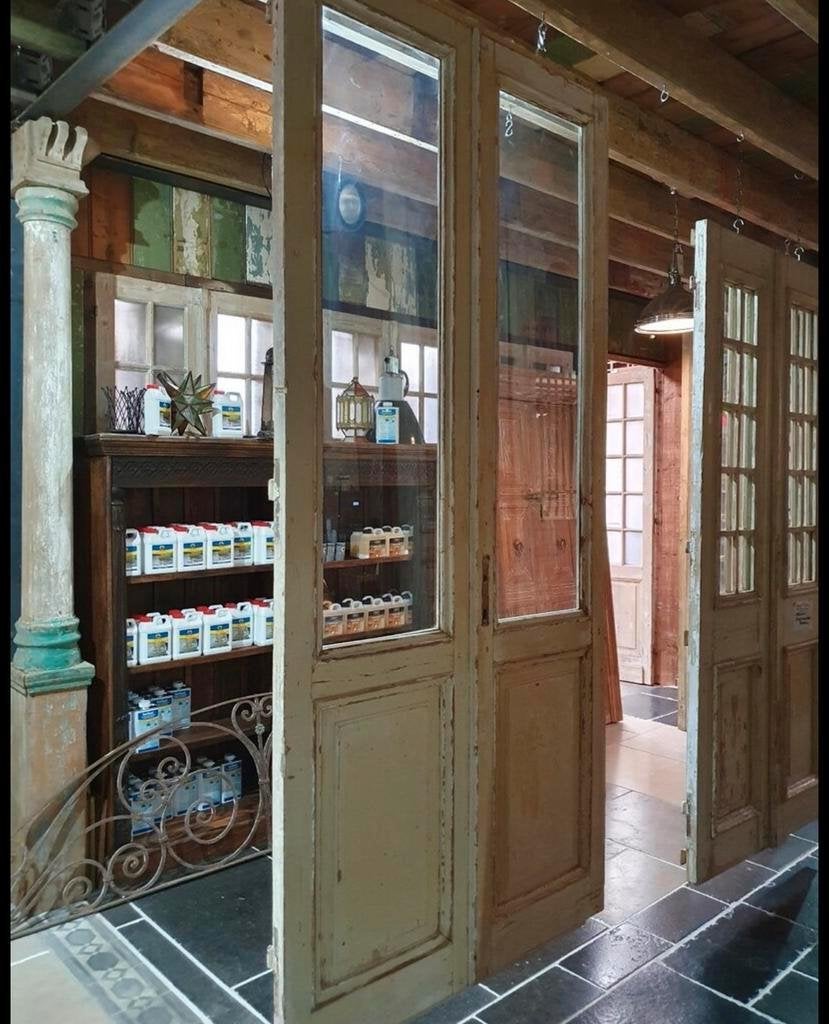 ANTIEKE DUBBELE DEUR MET GLAS 120X250 CM, Ophalen of Verzenden