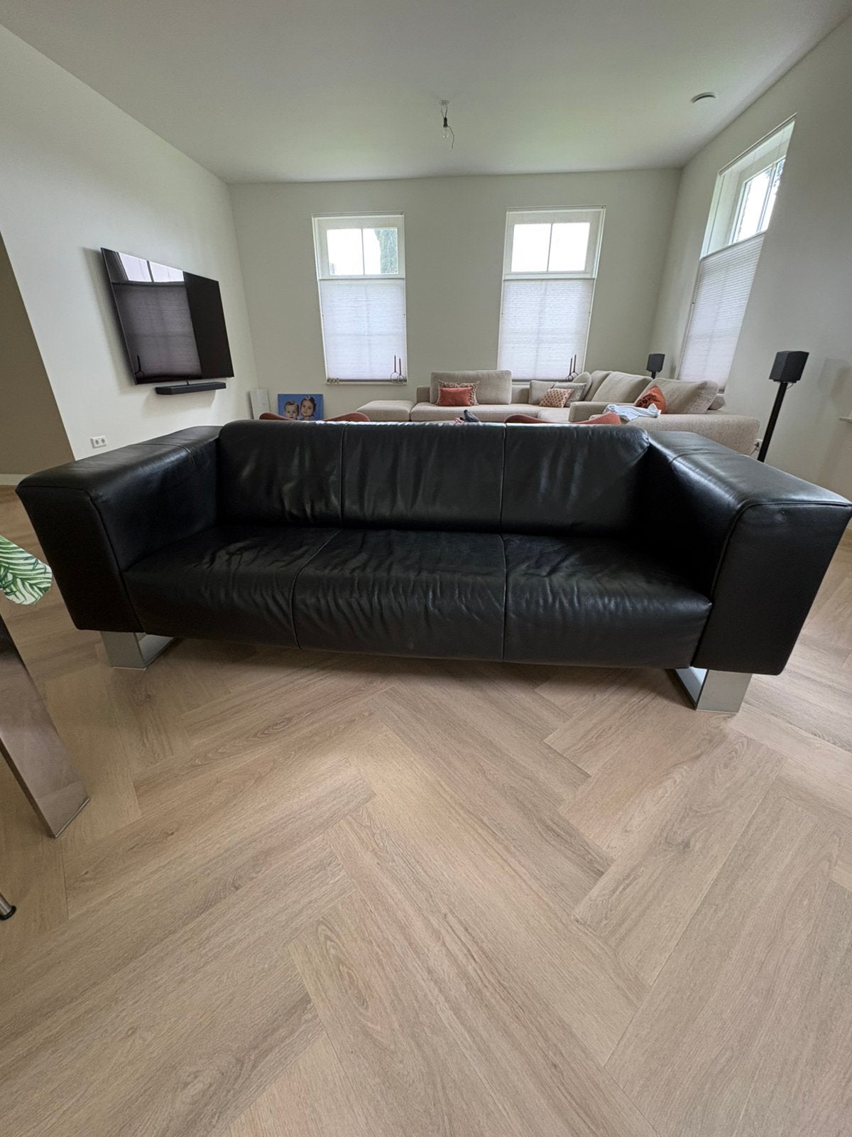 Rolf Benz BMP 622 zwart lederen tweezitsbank, Huis en Inrichting, Ophalen, Gebruikt, 150 tot 200 cm, Tweepersoons