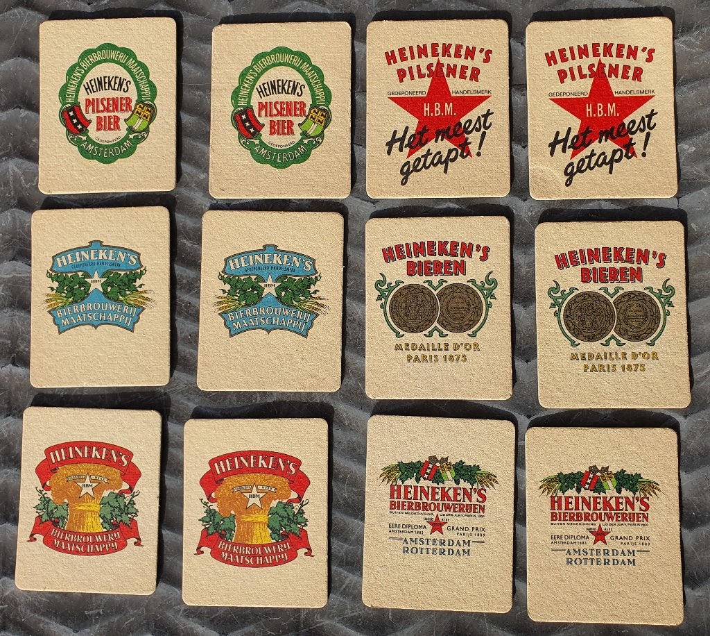 Vintage Heineken Bierviltjes Set 12 Stuks Retro Reclame, Ophalen of Verzenden, Viltje(s), Heineken