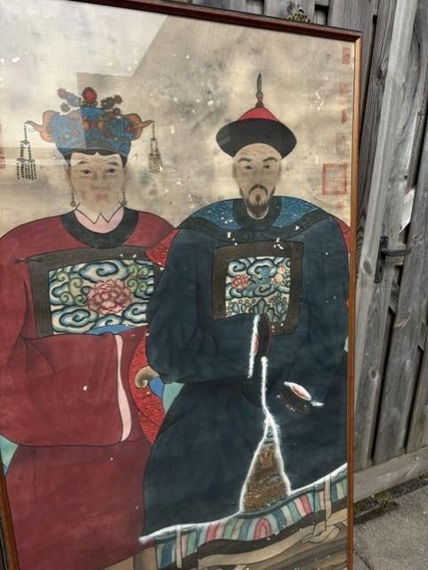 Chinees voorouder prent schilderij 162x95cm, Antiek en Kunst, Ophalen
