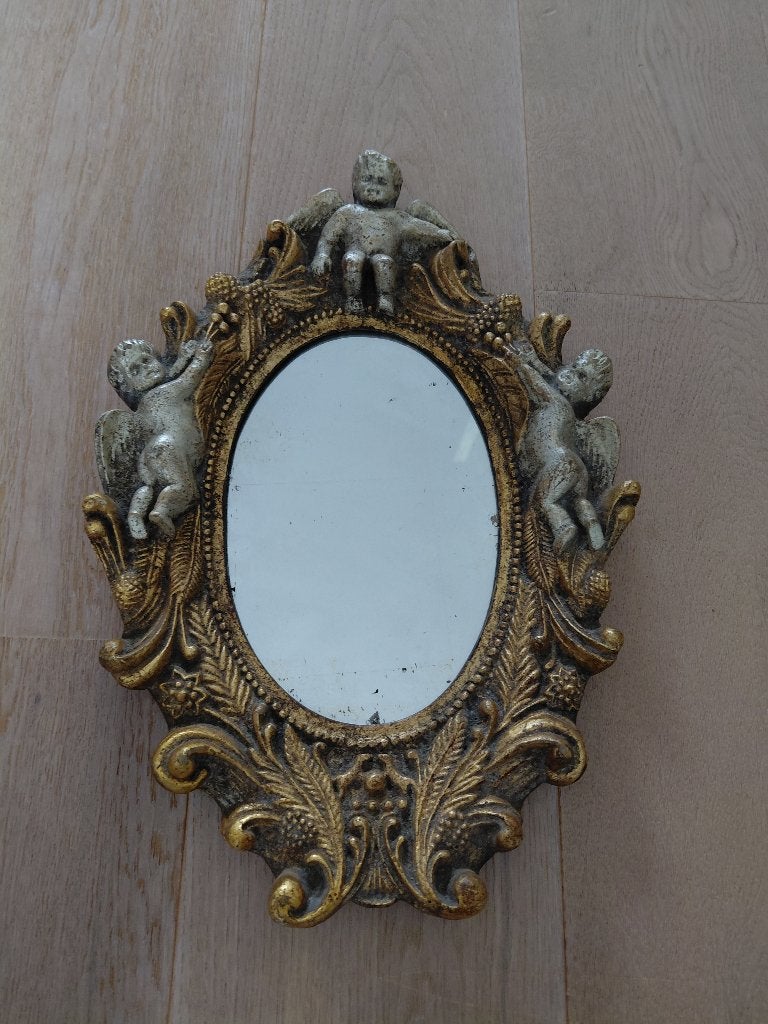 Gouden spiegel met engelen, Ophalen of Verzenden