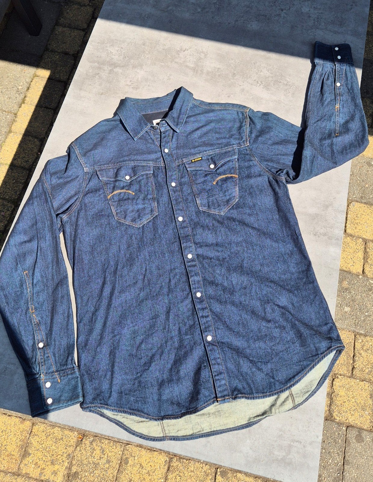 G-Star western denim shirt L, G-Star Raw, Blauw, Ophalen of Verzenden, Zo goed als nieuw