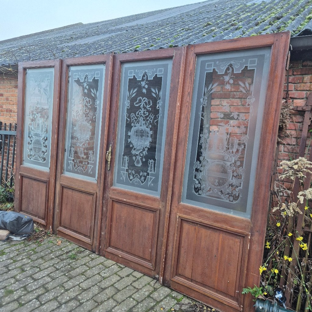 206hx316br scheidingswand / deuren uit brouwerij geetst glas, Ophalen