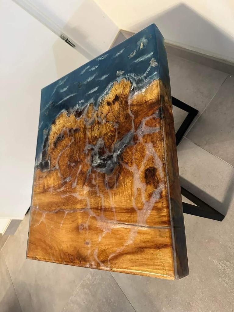 Epoxy salon tafel met kleine details, nu 20% korting, Minder dan 50 cm, Rechthoekig, Nieuw, Eikenhout