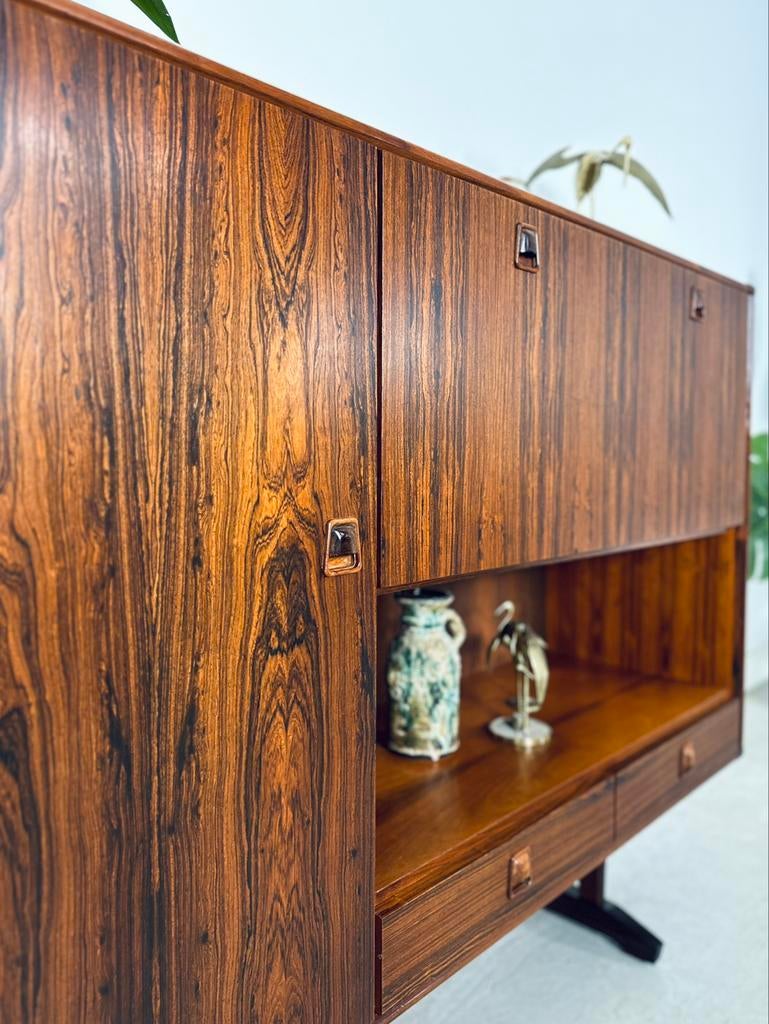 Vintage highboard wandkast Topform jaren 50/60 pallisander, Ophalen, Gebruikt, 100 tot 150 cm, 150 tot 200 cm