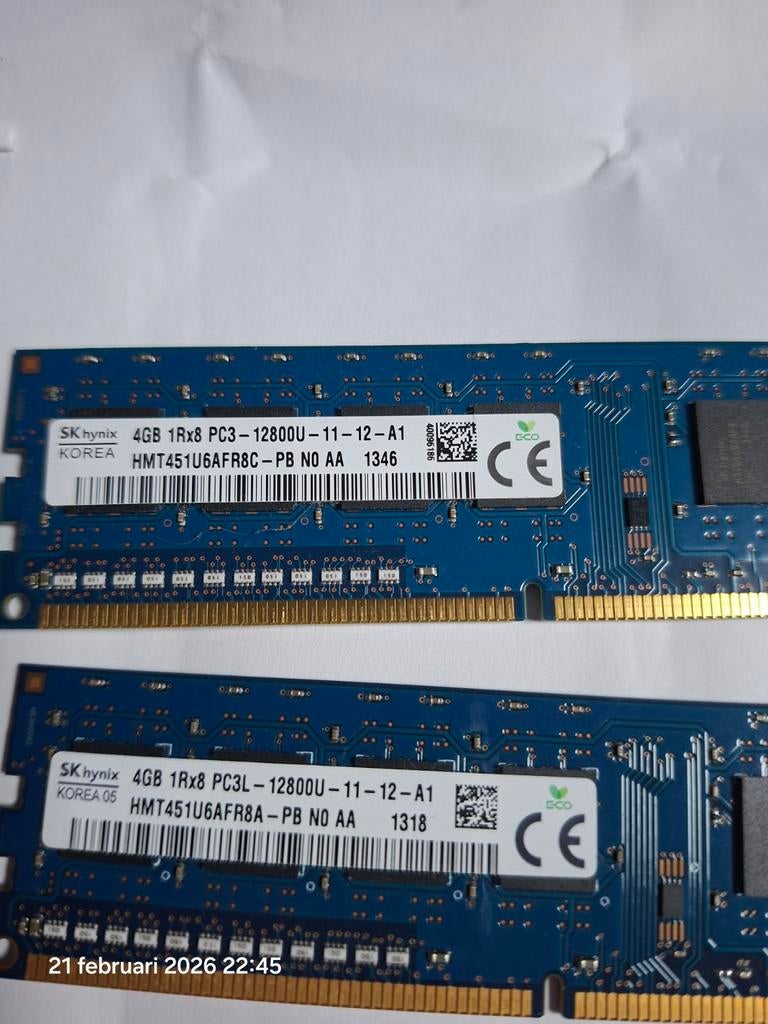 Hynix DDR3 8GB (2x4GB) PC3-12800U Geheugen, Gebruikt, DDR3, Ophalen of Verzenden, Desktop