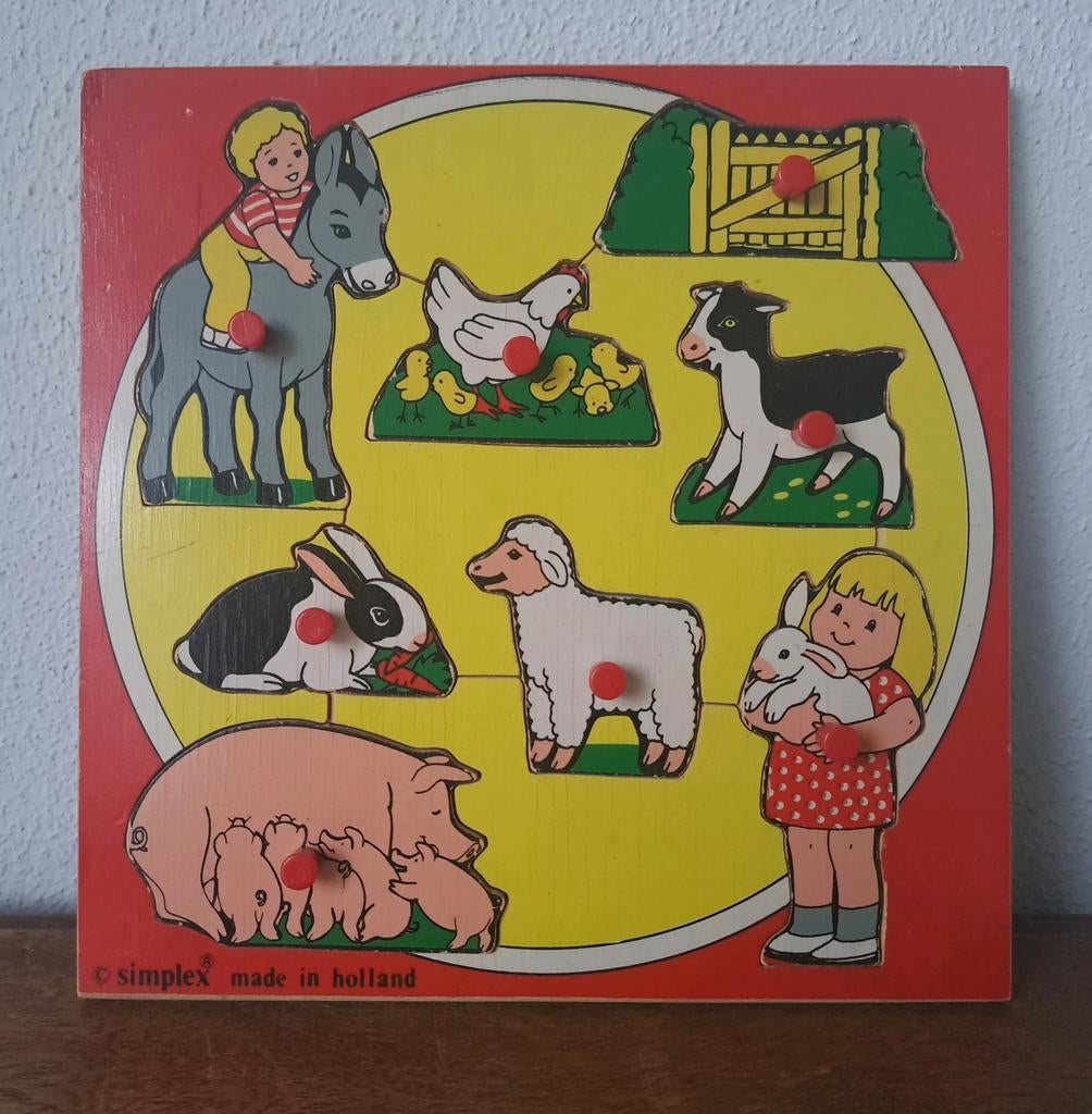 Vintage houten Simplex Toys puzzel Boerderijdieren, Kinderen en Baby's, Speelgoed | Houten speelgoed, Ophalen of Verzenden, Zo goed als nieuw
