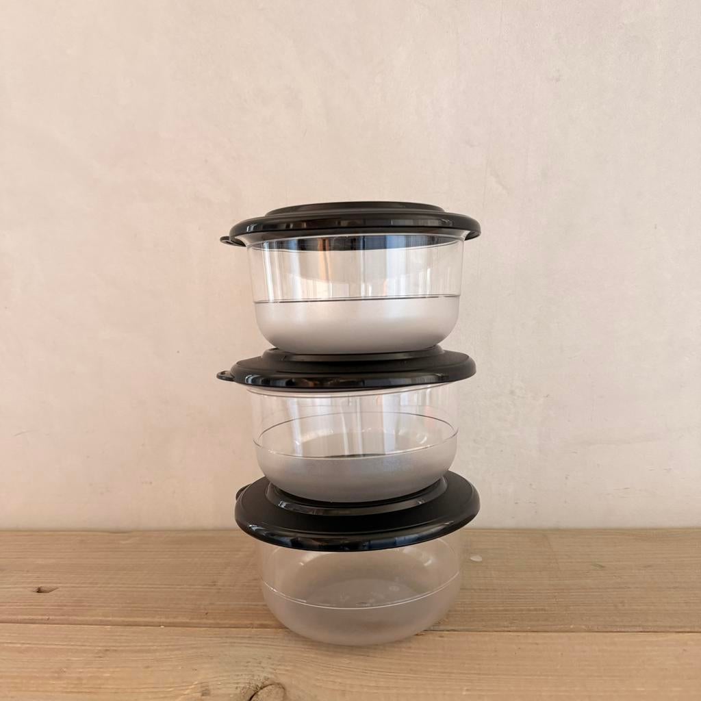 3 x Tupperware exclusieve serveer kom schaaltje 450 ml zwart, Ophalen of Verzenden, Zo goed als nieuw, Schaal