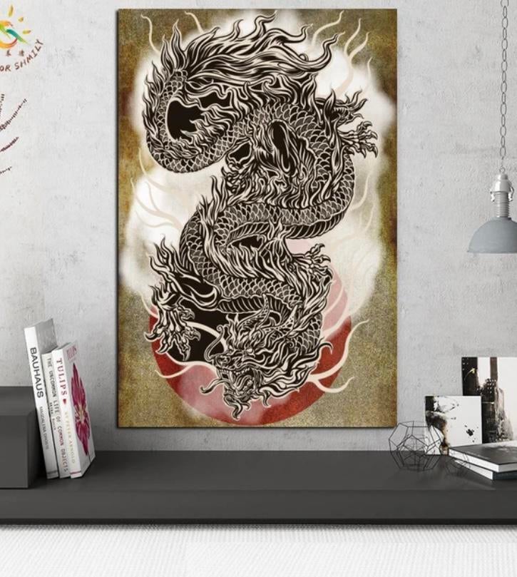 Japanse Draak op canvas zonder lijst Deur poster  75x105 cm, Rechthoekig Staand, Deurposter of groter, Nieuw, Ophalen of Verzenden
