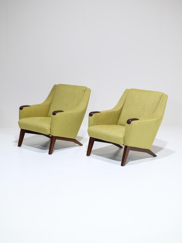 Fauteuil Deens vintage teakhout geel, Huis en Inrichting, Fauteuils, Ophalen, -, -, 75 tot 100 cm
