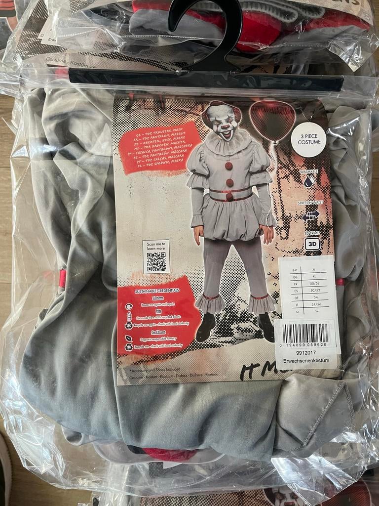 Partij horror clown (IT) Kostuums - Halloween, Kleding | Heren, Maat 52/54 (L), Nieuw, Ophalen of Verzenden, Halloween