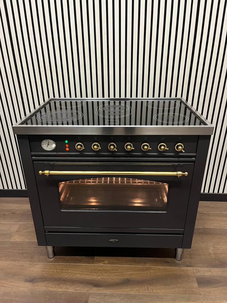 Luxe Boretti keramisch Fornuis antraciet/messing 90 cm, Fornello Esperta, Ophalen of Verzenden, Zo goed als nieuw, Energieklasse A of zuiniger