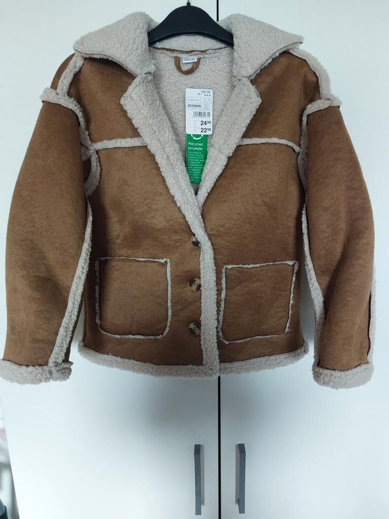 bruine suède-look jas met imitatiebont voering, Kinderen en Baby's, Ophalen of Verzenden, Nieuw, Jongen of Meisje, Jas