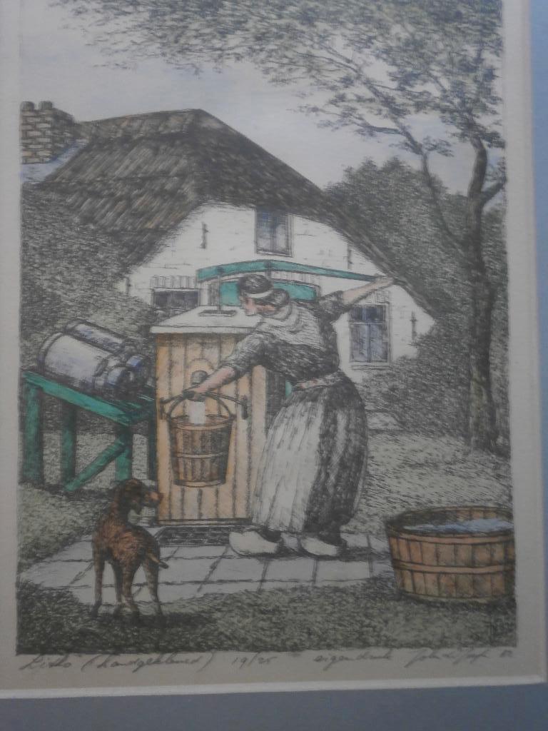 JOHN de JONGH, Mooie ingekl Litho Vrouw doet was bij de POMP, Ophalen of Verzenden