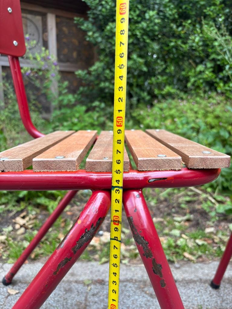 upcycled terrasstoelen  | meranti zit en bordeaux rug (14st), Ophalen of Verzenden, Gebruikt, Hout, Stapelbaar