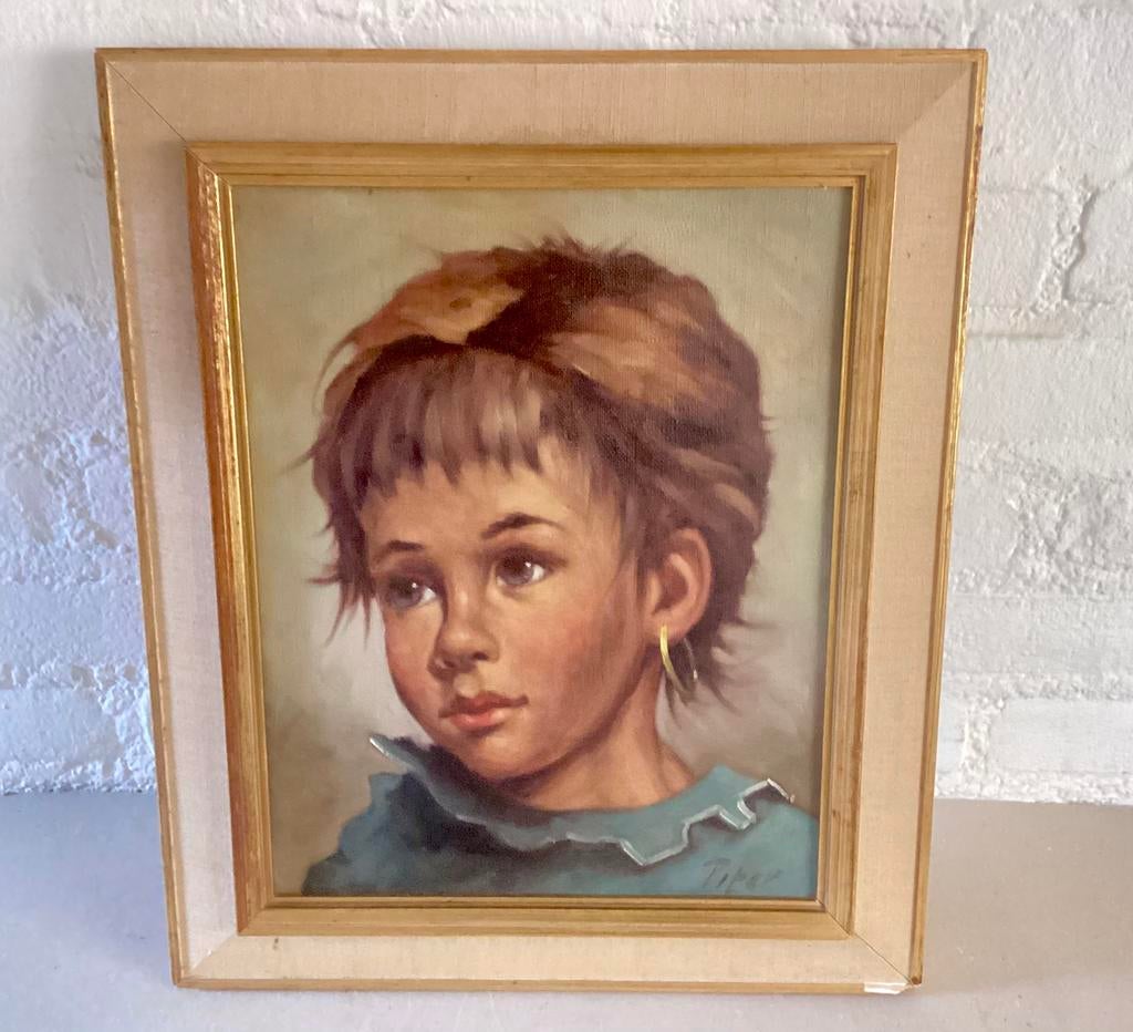 Vintage olieverfschilderij: Zigeunermeisje. Gesigneerd., Ophalen of Verzenden