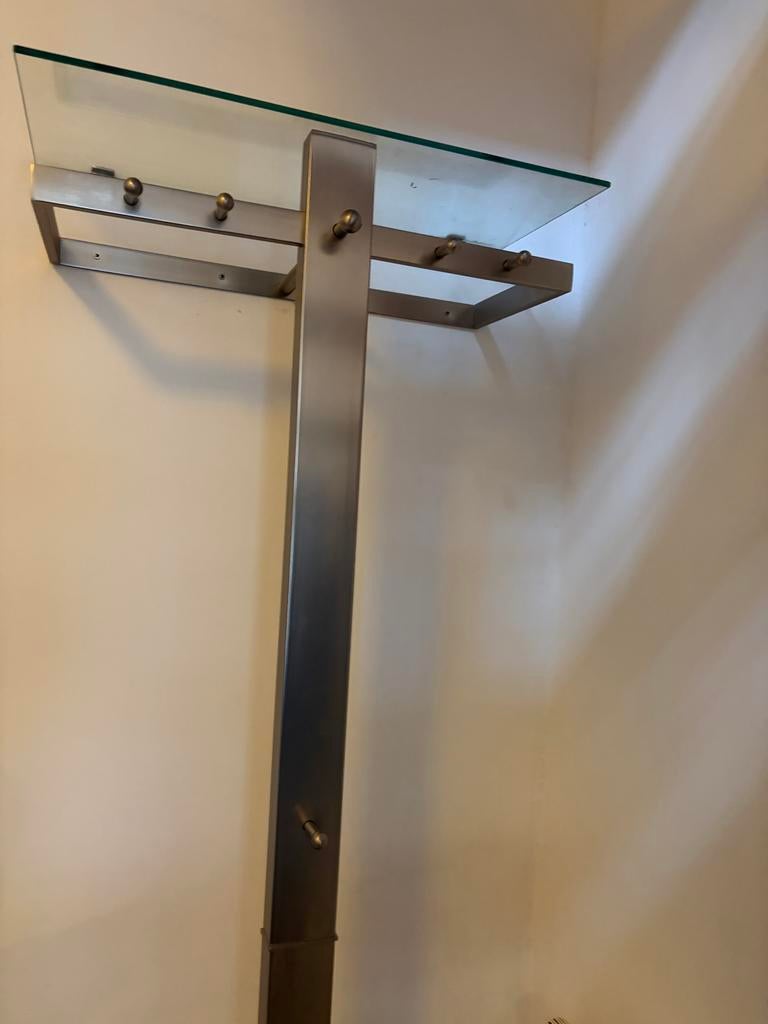 Stijlvolle staande kapstok RVS met glasplaat, Huis en Inrichting, Woonaccessoires | Kapstokken, Ophalen, Gebruikt, Glas, Staande kapstok
