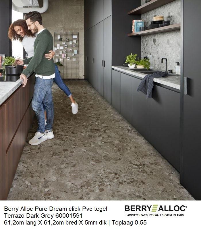 Pvc Dream Click Tegel Terrazzo Grey 61cm lang X 61cm breed, Verzenden, 75 m² of meer, Pvc click tegel Terrazzo grey, Nieuw