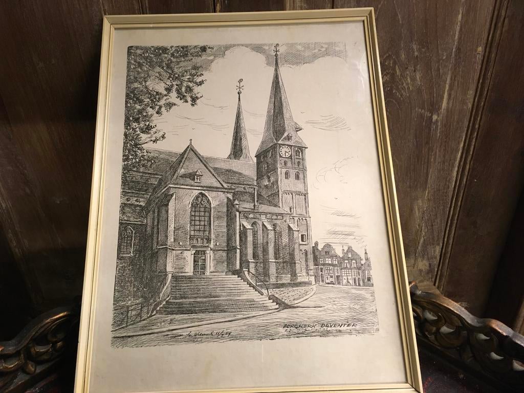 Oude prent van de Bergkerk in Deventer, 1959, Ophalen of Verzenden