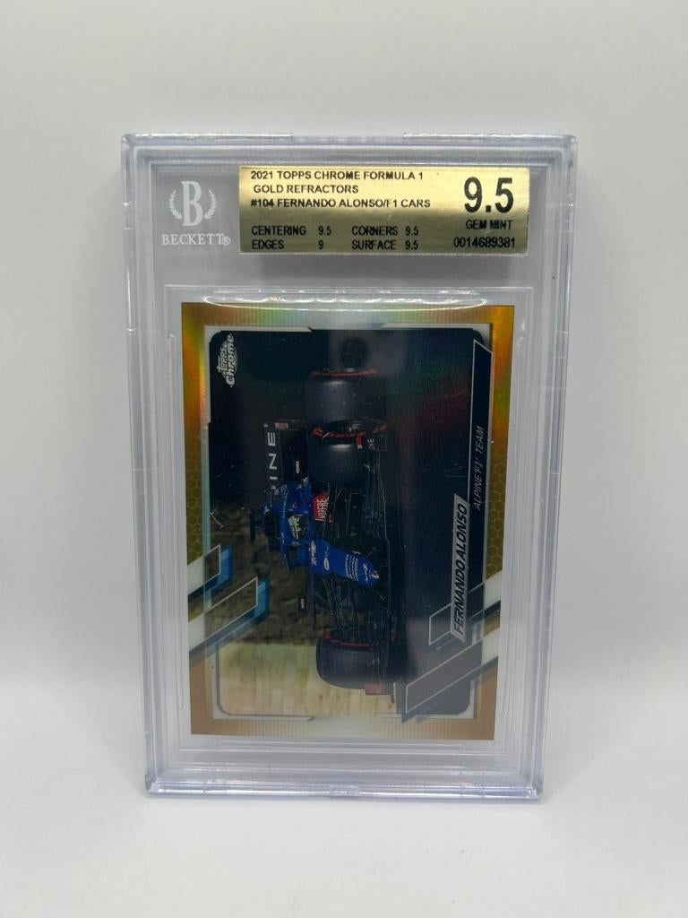 #104 Fernando Alonso (Gold Refractor 09/50) - Beckett 9.5, Ophalen of Verzenden, Nieuw, Losse kaart, Foil