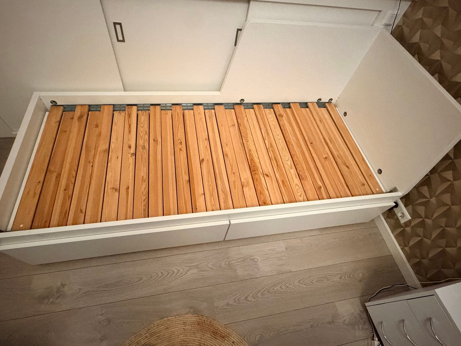 Ikea uitschuifbaar bed 80x200/160x200 met hoofdbord, Ophalen, Wit, Tweepersoons, 200 cm