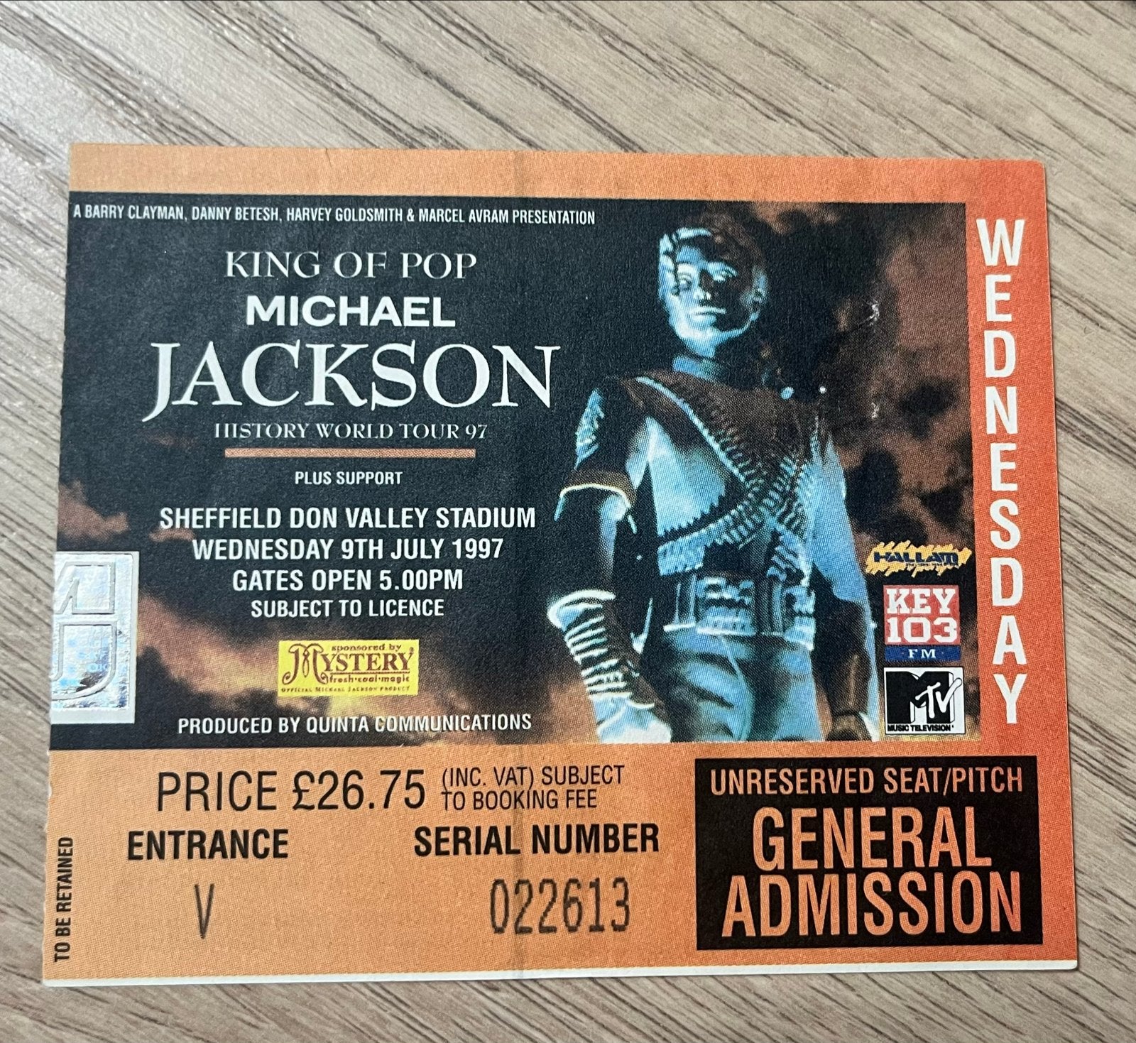 Ticket Michael Jackso incl ongeverifieerde handtekening, Verzamelen, Ophalen of Verzenden, Gebruikt, Overige typen, Gesigneerd