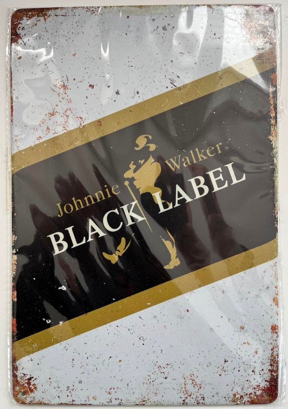 Johnnie Walker black label whisky metalen wandbord 20x30 cm, Ophalen of Verzenden, Zo goed als nieuw, Reclamebord