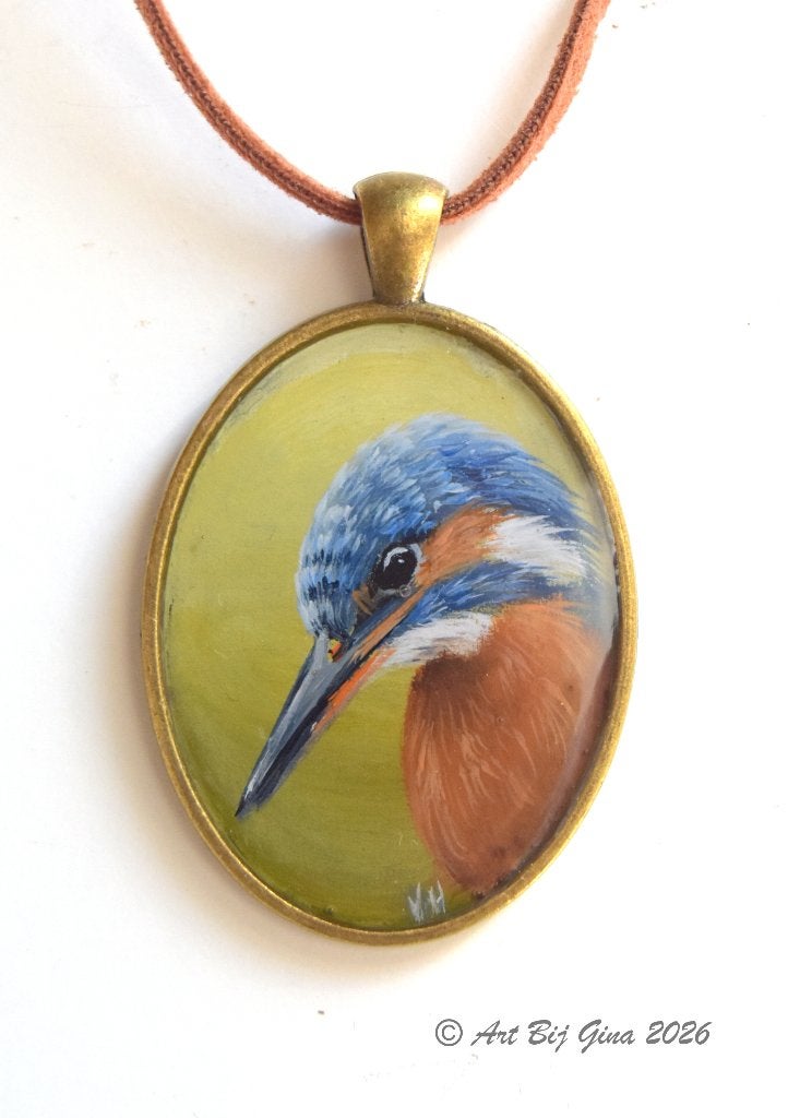 Portret van een IJsvogel geschilderd op een metalen hanger, Ophalen of Verzenden