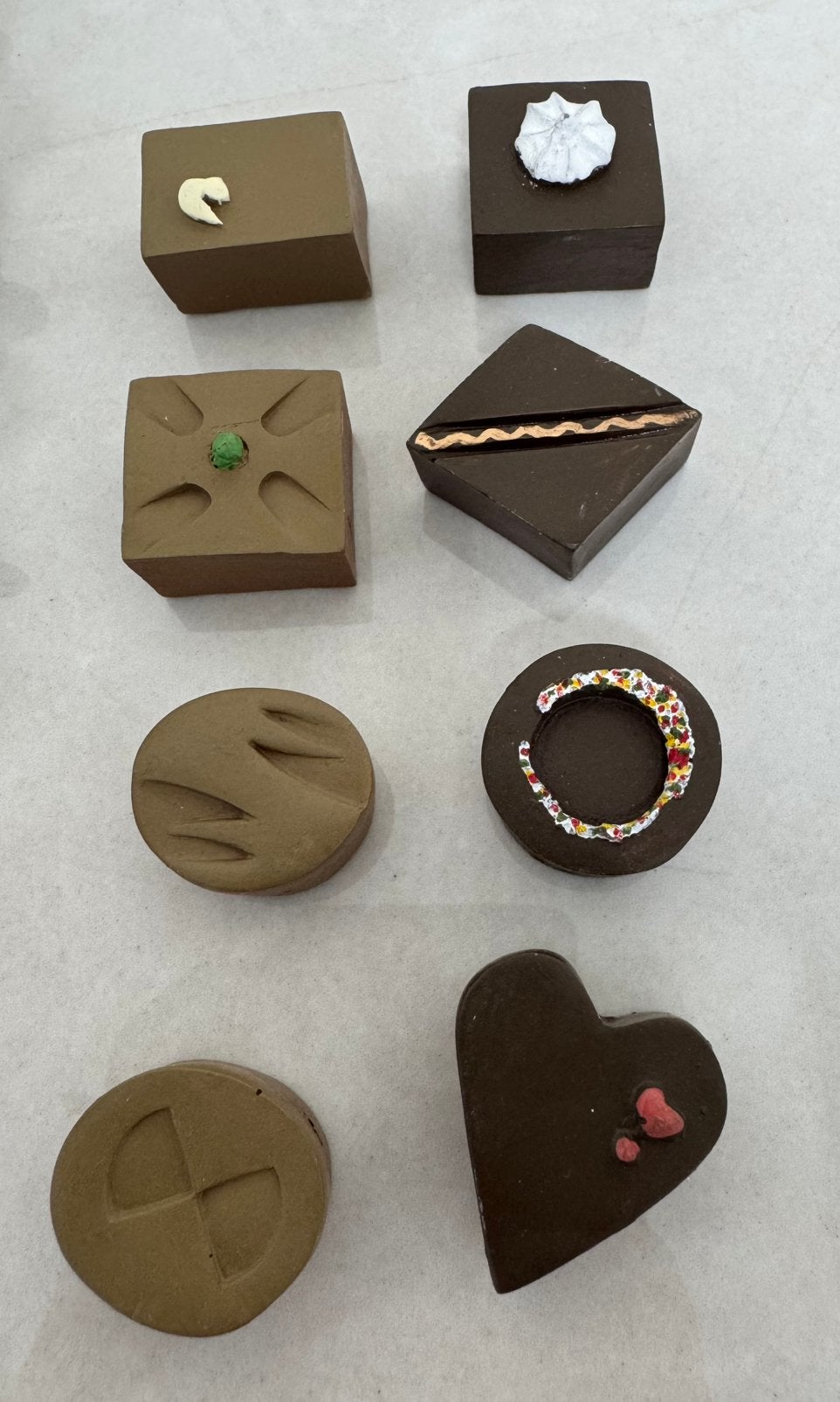 Set van 8 Kunst chocolade decoratie bonbons, Ophalen of Verzenden, Gebruikt