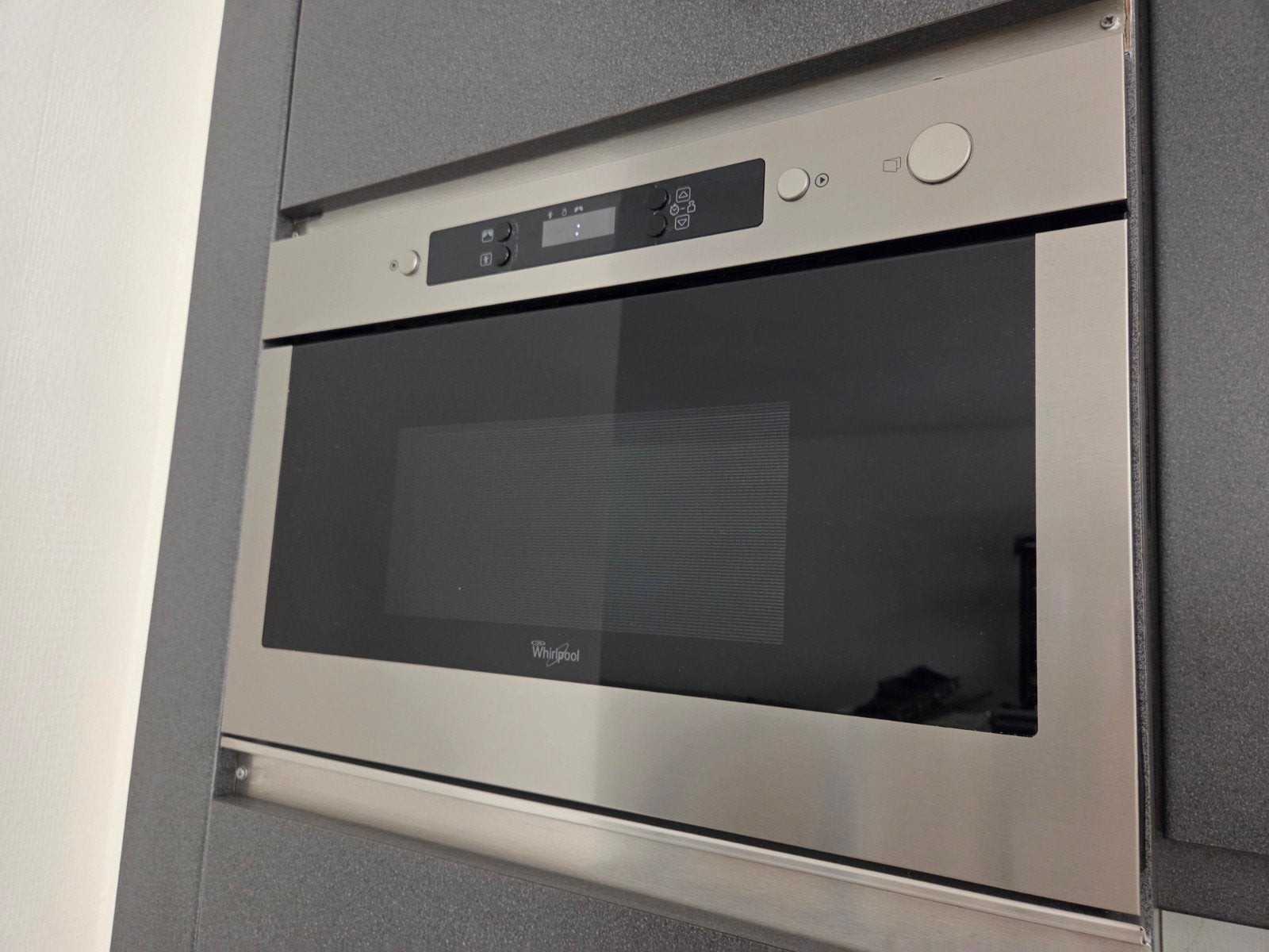 Whirlpool AMW 423/IX Inbouw Combimagnetron, Ophalen, Combimagnetron, Hete lucht, Zo goed als nieuw