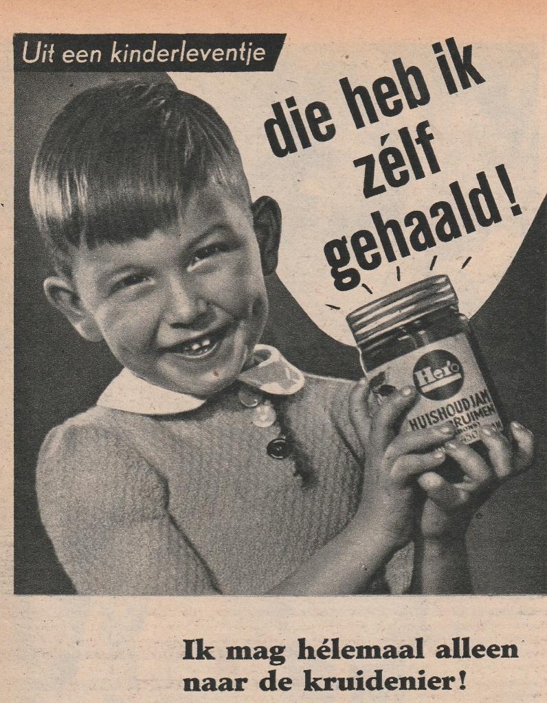 Retro reclame 1950 Hero jam jongetje zelf gehaald, Verzamelen, Verzenden, Overige typen